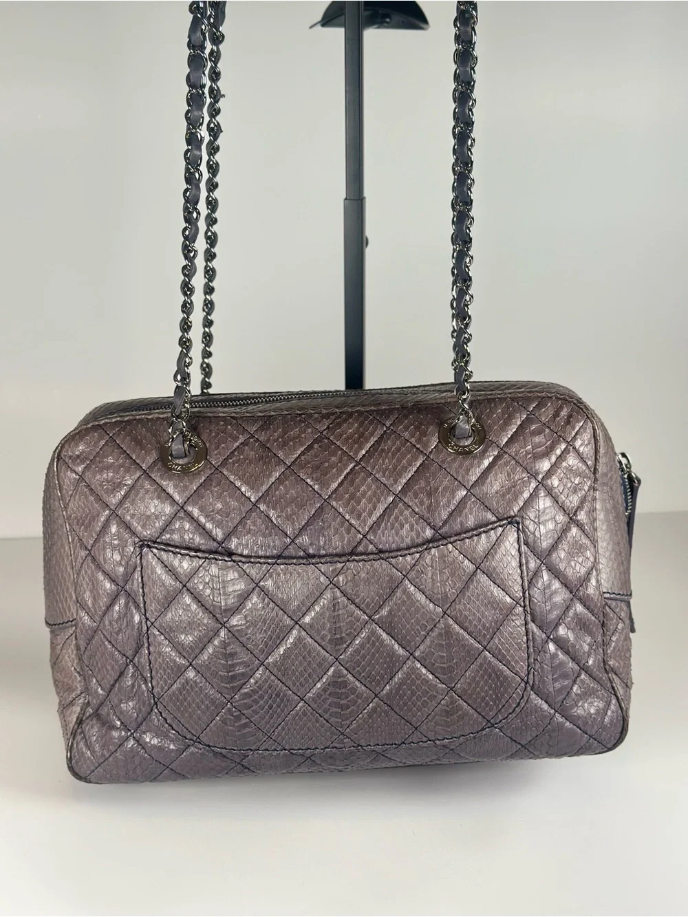 Authentic Python CHANEL Quilted Exotic Camera Shoulder Bag with Chain